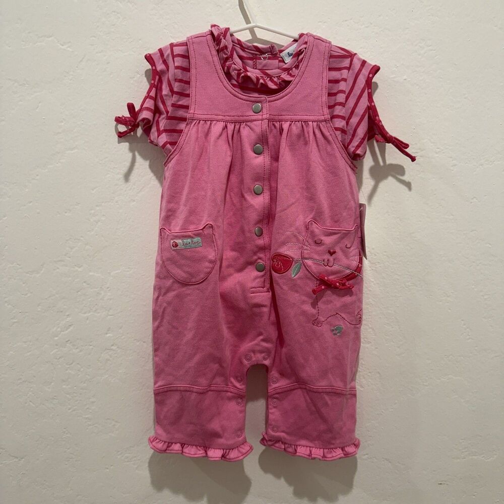 Le Top Baby Girl Outfit 24 Months Pink Tanktop Overall TShirt Cat Nordstrom New